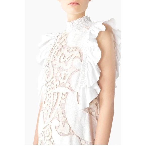 K1. See by Chloe White Ruffle Smocked Lace Dress Paisley Ruffle - Picture 2 of 11